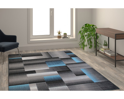 BLNK Elio Collection Olefin Color Blocked Area Rug with Jute Backing - Blue, 6'W x 9'L