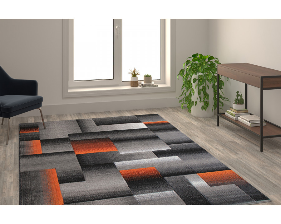 BLNK Elio Collection Olefin Color Blocked Area Rug with Jute Backing - Orange, 6'W x 9'L