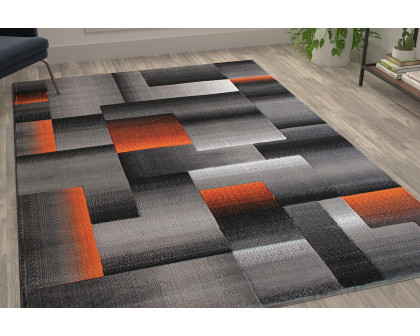 BLNK Elio Collection Olefin Color Blocked Area Rug with Jute Backing - Orange, 6'W x 9'L