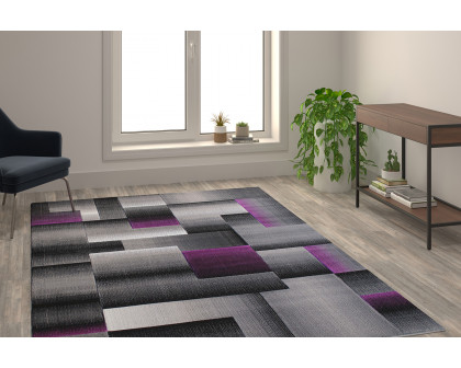 BLNK Elio Collection Olefin Color Blocked Area Rug with Jute Backing