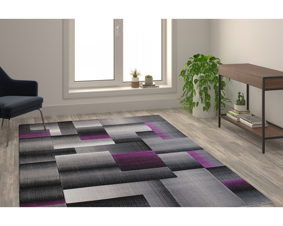 BLNK Elio Collection Olefin Color Blocked Area Rug with Jute Backing - Purple, 6'W x 9'L