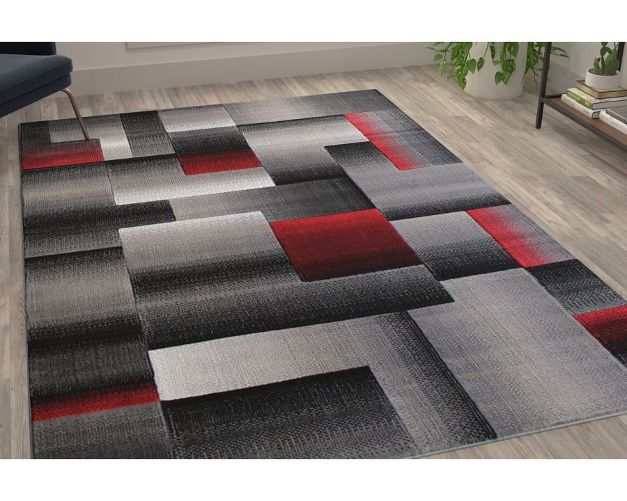 BLNK Elio Collection Olefin Color Blocked Area Rug with Jute Backing - Red, 6'W x 9'L