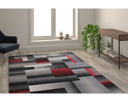 BLNK Elio Collection Olefin Color Blocked Area Rug with Jute Backing - Red, 6'W x 9'L