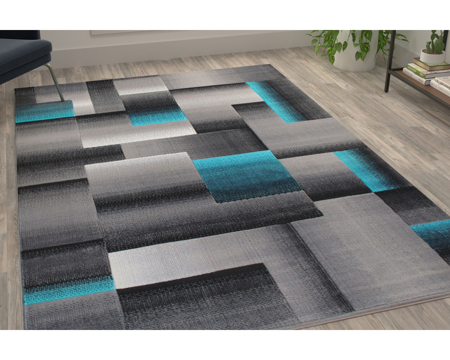 BLNK Elio Collection Olefin Color Blocked Area Rug with Jute Backing