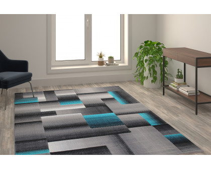 BLNK Elio Collection Olefin Color Blocked Area Rug with Jute Backing