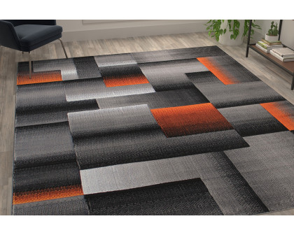 BLNK Elio Collection Olefin Color Blocked Area Rug with Jute Backing - Orange, 8'W x 10'L