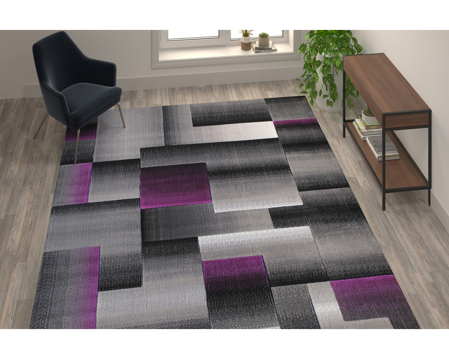 BLNK Elio Collection Olefin Color Blocked Area Rug with Jute Backing - Purple, 8'W x 10'L