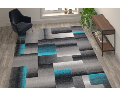 BLNK Elio Collection Olefin Color Blocked Area Rug with Jute Backing