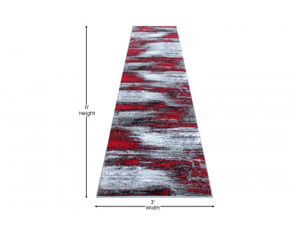 BLNK Rylan Collection Abstract Olefin Area Rug with Jute Backing - Red, 2'W x 10'L