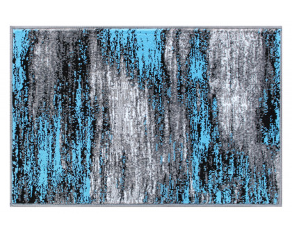 BLNK Rylan Collection Abstract Olefin Scraped Area Rug with Jute Backing - Blue, 2'W x 3'L