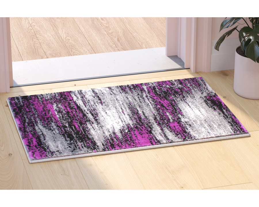 BLNK Rylan Collection Abstract Olefin Scraped Area Rug with Jute Backing - Purple, 2'W x 3'L