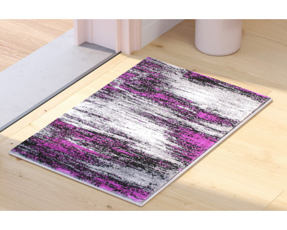 BLNK Rylan Collection Abstract Olefin Scraped Area Rug with Jute Backing - Purple, 2'W x 3'L