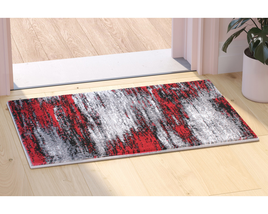 BLNK Rylan Collection Abstract Olefin Scraped Area Rug with Jute Backing - Red, 2'W x 3'L