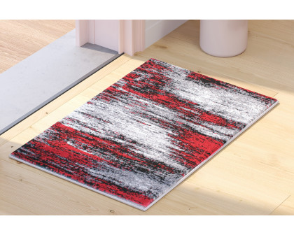 BLNK Rylan Collection Abstract Olefin Scraped Area Rug with Jute Backing - Red, 2'W x 3'L