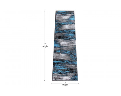 BLNK Rylan Collection Abstract Olefin Area Rug with Jute Backing - Blue, 2'W x 7'L