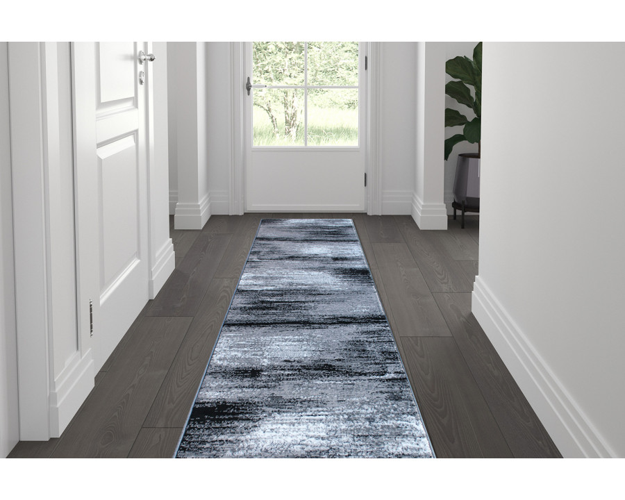 BLNK Rylan Collection Abstract Olefin Area Rug with Jute Backing - Gray, 2'W x 7'L