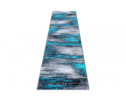 BLNK Rylan Collection Abstract Olefin Area Rug with Jute Backing - Turquoise, 2'W x 7'L