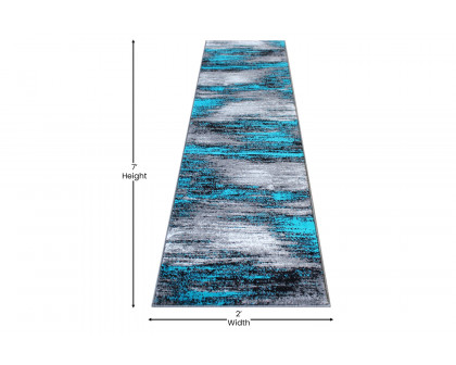 BLNK Rylan Collection Abstract Olefin Area Rug with Jute Backing - Turquoise, 2'W x 7'L