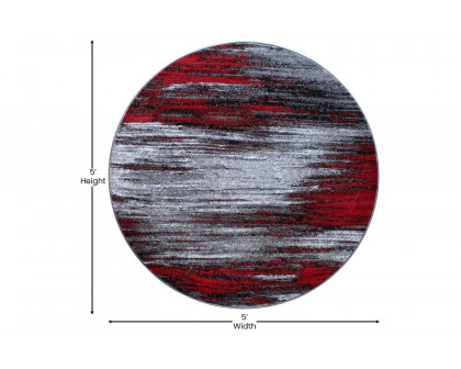 BLNK Rylan Collection Abstract Round Olefin Area Rug with Jute Backing - Red, 5'W x 5'L