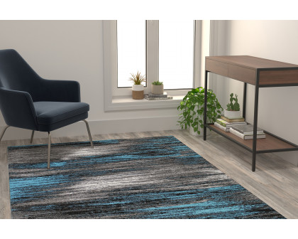 BLNK Rylan Collection Olefin Scraped Design Area Rug with Jute Backing - Blue, 5'W x 7'L