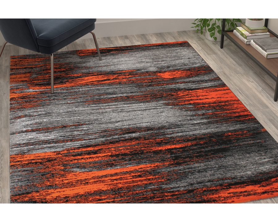 BLNK Rylan Collection Olefin Scraped Design Area Rug with Jute Backing - Orange, 5'W x 7'L