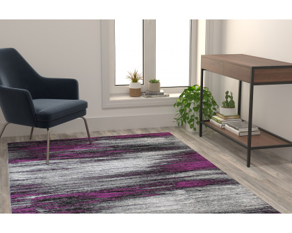 BLNK Rylan Collection Olefin Scraped Design Area Rug with Jute Backing - Purple, 5'W x 7'L