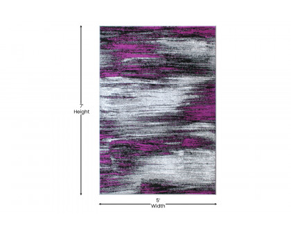 BLNK Rylan Collection Olefin Scraped Design Area Rug with Jute Backing - Purple, 5'W x 7'L