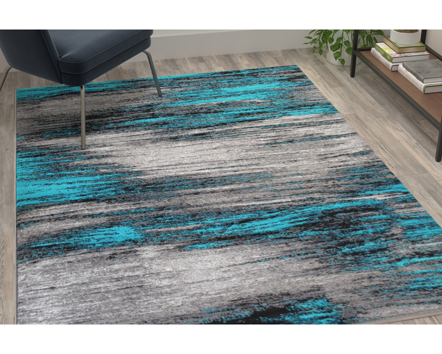 BLNK Rylan Collection Olefin Scraped Design Area Rug with Jute Backing - Turquoise, 5'W x 7'L