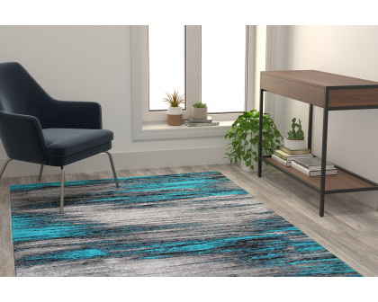 BLNK Rylan Collection Olefin Scraped Design Area Rug with Jute Backing - Turquoise, 5'W x 7'L