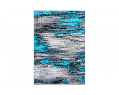 BLNK Rylan Collection Olefin Scraped Design Area Rug with Jute Backing - Turquoise, 5'W x 7'L