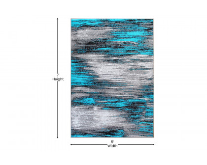 BLNK Rylan Collection Olefin Scraped Design Area Rug with Jute Backing - Turquoise, 5'W x 7'L