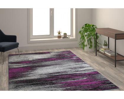 BLNK Rylan Collection Olefin Scraped Design Area Rug with Jute Backing - Purple, 6'W x 9'L