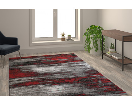 BLNK Rylan Collection Olefin Scraped Design Area Rug with Jute Backing - Red, 6'W x 9'L