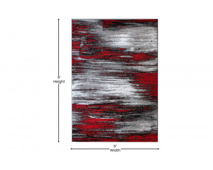 BLNK Rylan Collection Olefin Scraped Design Area Rug with Jute Backing - Red, 6'W x 9'L