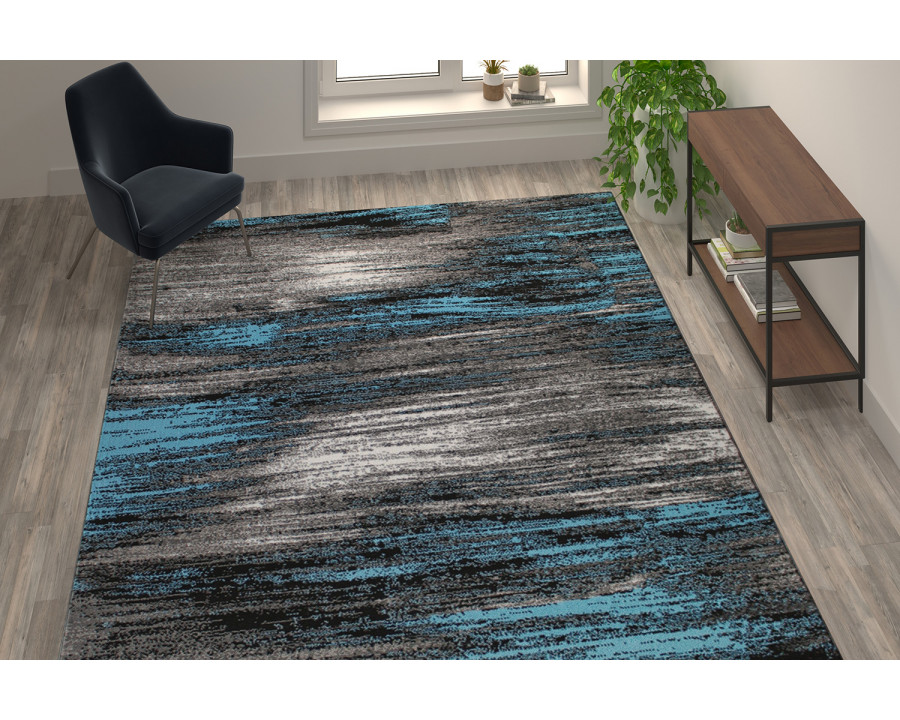 BLNK Rylan Collection Olefin Scraped Design Area Rug with Jute Backing - Blue, 8'W x 10'L