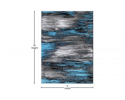 BLNK Rylan Collection Olefin Scraped Design Area Rug with Jute Backing - Blue, 8'W x 10'L