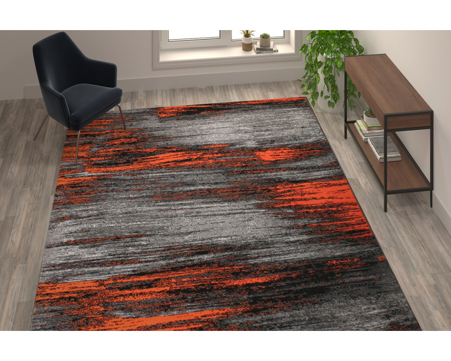 BLNK Rylan Collection Olefin Scraped Design Area Rug with Jute Backing - Orange, 8'W x 10'L