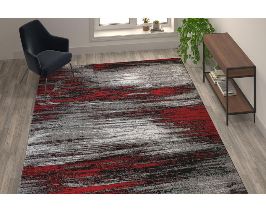 BLNK Rylan Collection Olefin Scraped Design Area Rug with Jute Backing - Red, 8'W x 10'L