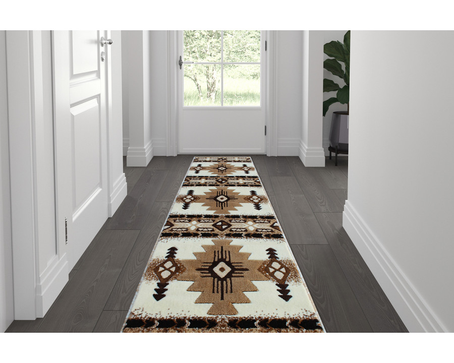 BLNK Mohave Collection Southwestern Style Olefin Traditional Area Rug with Jute Backing - Ivory, 2'W x 7'L