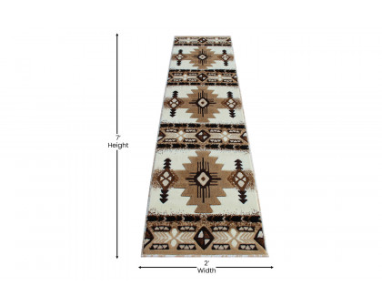 BLNK Mohave Collection Southwestern Style Olefin Traditional Area Rug with Jute Backing - Ivory, 2'W x 7'L