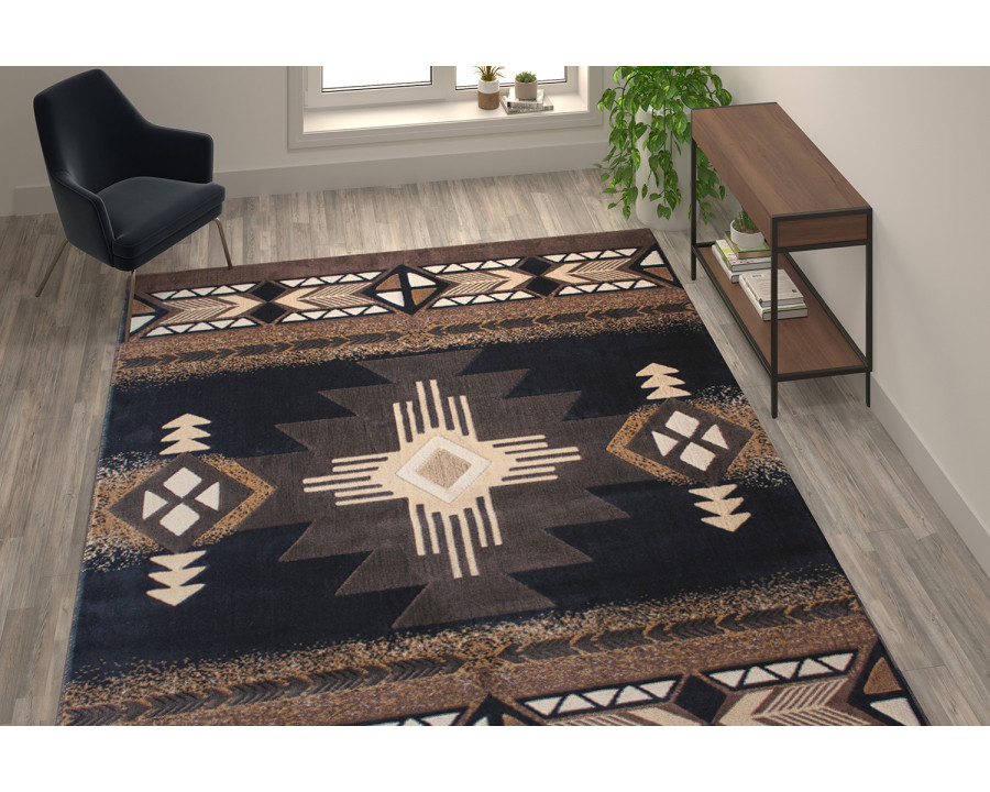 BLNK Mohave Collection Southwestern Style Olefin Traditional Area Rug with Jute Backing - Black, 8'W x 10'L