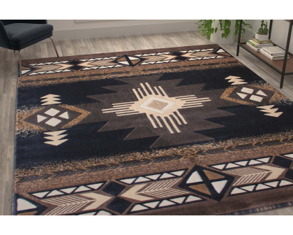 BLNK Mohave Collection Southwestern Style Olefin Traditional Area Rug with Jute Backing - Black, 8'W x 10'L