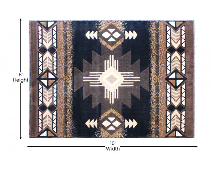 BLNK Mohave Collection Southwestern Style Olefin Traditional Area Rug with Jute Backing - Black, 8'W x 10'L