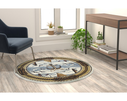 BLNK - Edmund Collection Round Nautical Themed Area Rug with Jute Backing