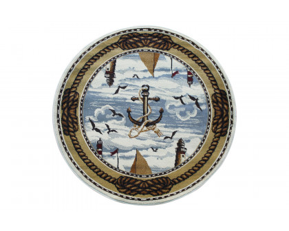 BLNK - Edmund Collection Round Nautical Themed Area Rug with Jute Backing