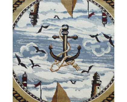 BLNK - Edmund Collection Round Nautical Themed Area Rug with Jute Backing