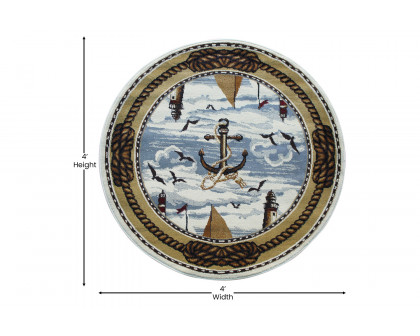 BLNK - Edmund Collection Round Nautical Themed Area Rug with Jute Backing