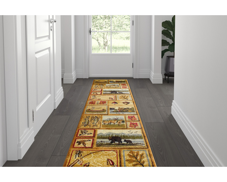 BLNK - Gaylord Collection Beige Bear and Moose Wilderness Area Rug with Jute Backing