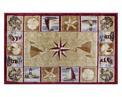 BLNK Inis Collection Nautical Area Rug with Jute Backing - Beige, 2'W x 3'L