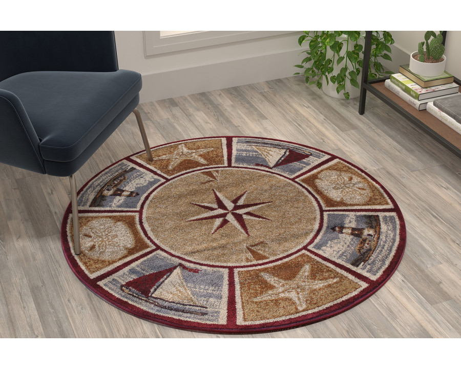 BLNK - Inis Collection Round Nautical Area Rug with Jute Backing